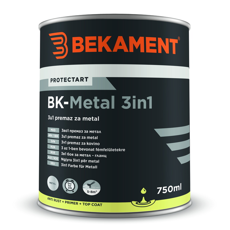 Barva za kovino 3v1 bela RAL 9016 1L BK – METAL Bekament 1 Barva za kovino 3v1 BK – METAL Bekament