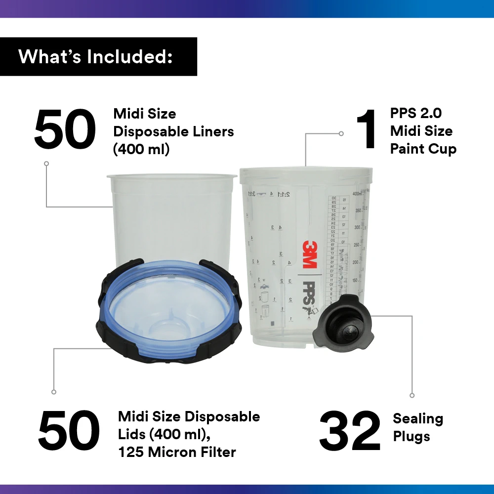 SET lončki za barvo 50/1 PPS 2.0 MIDI 400ml 125μ 26312 3M 2 SET lončki za barvo 50/1 PPS 2.0 MIDI 400ml 125μ 26312 3M – 2